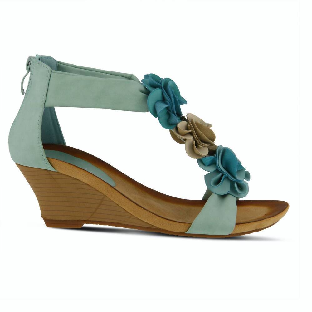 NEW PATRIZIA women's harlequin wedge sandal in aqua multi